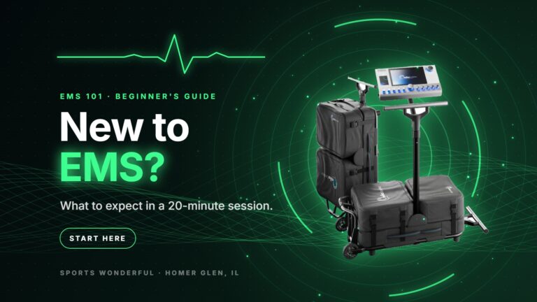 EMS training machine with glowing green energy rings – beginner's guide to EMS training in Homer Glen, IL